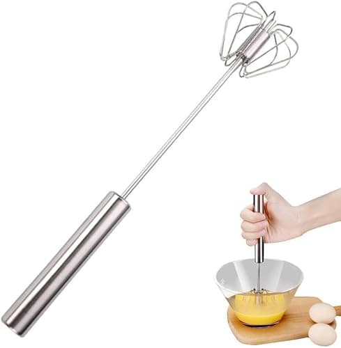 Batteur à main, fouet semi-automatique en acier inoxydable, batteur à œufs semi-automatique rotatif, mélangeur à main, outil d'agitation pour la cuisine, le lait d'œufs à la maison (12in)