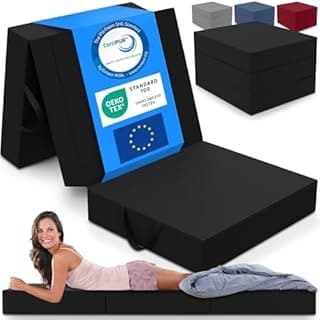 ELONEO Matelas Pliant, Matelas d'Appoint Pliable en 3 Parties, Mousse Extra Épaisse (15 cm), Lavable, Cube Intervertébral, Matelas Pliable, pour Adulte, 1 Personne (Noir, 75 x 195 x 15 cm)