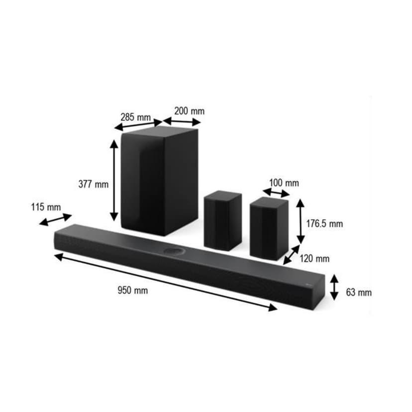 LG S70TR Soundbar TV 500W 5.1.1 Channels with Wireless Subwoofer, Rear Speaker Included, Dolby Atmos, DTS:X, Central Speaker Up Firing, HDMI Passthrough 4K 120Hz, AI Sound Pro - 2