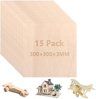 Pack of 15 Balsa Wood, 300 x 300 x 3 mm Wooden Board, Chipboard for Model, Arts and Crafts, DIY Woodwork, Painting, Decorations
