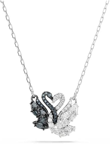 Swarovski Swan Pendant Necklace, Black and Clear Mixed-Cut Crystals in a Rhodium & Ruthenium-Finished Setting, Part of the Swan Collection