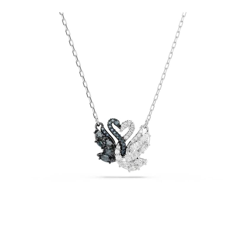 Swarovski Swan Pendant Necklace, Black and Clear Mixed-Cut Crystals in a Rhodium & Ruthenium-Finished Setting, Part of the Swan Collection - 1