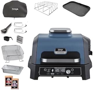 Ninja Woodfire Pro Connect XL Barbecue Électrique & Fumoir avec Contrôle d'Application, 2 Sondes, Grille, Housse, Revêtements & Brosse, Grill & Friteuse sans huile 7-en-1, Bleu & Noir OG901EUAMZ - 1