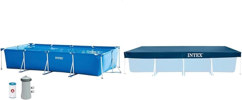 Intex 28274 Piscina Rettangolare 450 x 220 x 84 cm & 28039 Copripiscina Rettangolare, Blu, 460 x 230 cm - 1
