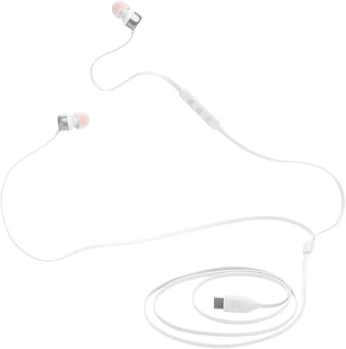 JBL Tune 310 C Hi-Res Wired Earbuds with Microphone, Flat Tangle-Free Cable, 3-Button Remote, EQ Presets Control and Volume Adjustment, White