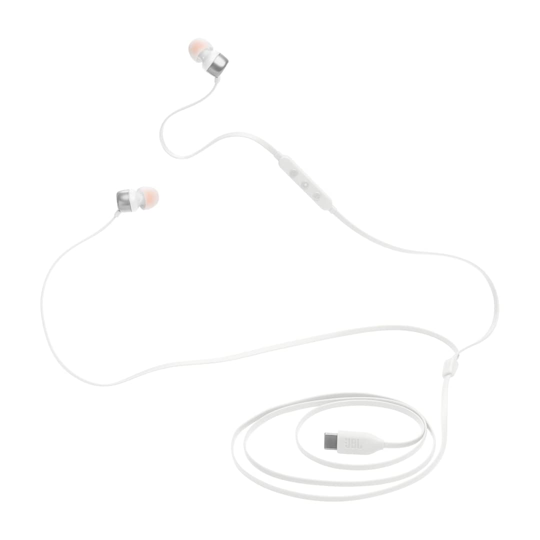 JBL Tune 310 C Hi-Res Wired Earbuds with Microphone, Flat Tangle-Free Cable, 3-Button Remote, EQ Presets Control and Volume Adjustment, White