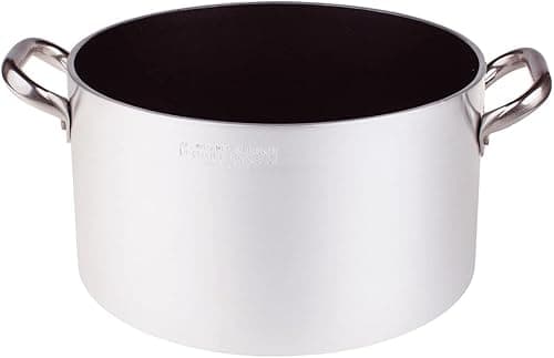 Pentole Agnelli Platinium Casserole Haute en Aluminium avec 2 poignées en Acier Inoxydable, argenté 32 cm Argent