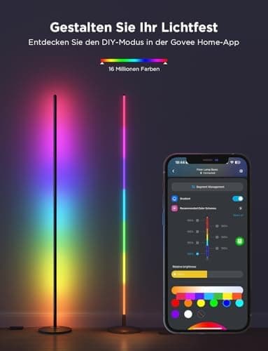 Govee H6076 LED Floor Lamp, WiFi RGBIC Floor Lamp, Works with Alexa and Google Assistant, App Control, 16 Million Colours, 58 Scene Modes, Music Modes, DIY Mode - 2