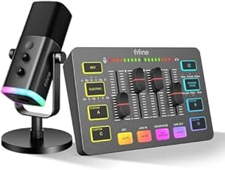 FIFINE USB/XLR Streaming Micro Dynamique, Gaming Audio Mixer, Streaming RGB PC Mixer avec Interface Microphone XLR (AM8 + SC3)