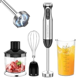 Bonsenkitchen Mixeur Plongeant, 4-en-1 Mixeur Plongeur Multifonction 1000W, 20 Vitesse Réglable, avec Fouet, Hachoir de 500ml et Verre Doseur 700 ml, Robot de Cuisine (HB3203)