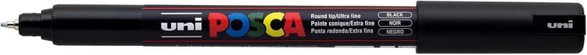 POSCA - Uni Mitsubishi Pencil - 3 x Black PC1MR Extra Fine Tip Markers Calibrated 0.7mm - Water-Based Paint Marker - All Purpose - For Paper, Textile, Glass, Pebble, etc. - 9