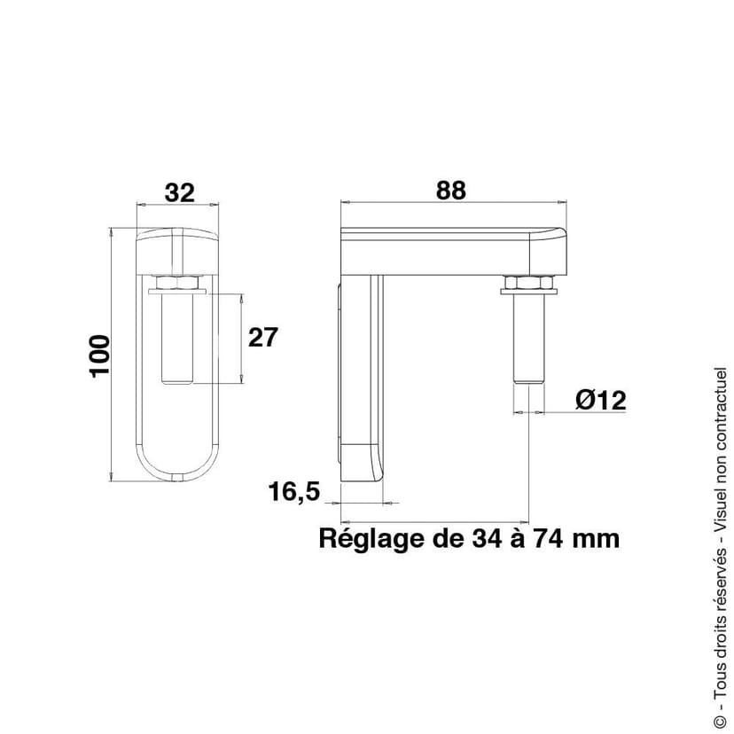 Hinge equ' Stainless Steel Vertical Door Hinge with Mini Composite, Black 9005 - 3