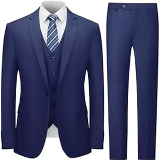 Cooper & Nelson Men's Suit Slim Fit, 3 Piece Suits for Men, One Button Solid Jacket Vest Pants with Tie, Tuxedo Set - 1