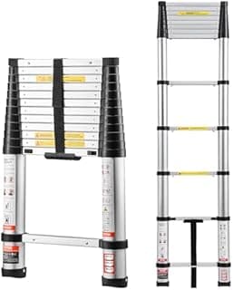 VEVOR 12.5ft Telescoping Ladder, Aluminum Lightweight Multi-Purpose Collapsible Extension, One-Touch Retraction Ladder, Heavy Duty 330LBS Max Capacity with Non-Slip Feet, for Home, Outdoor Work, Loft - 1