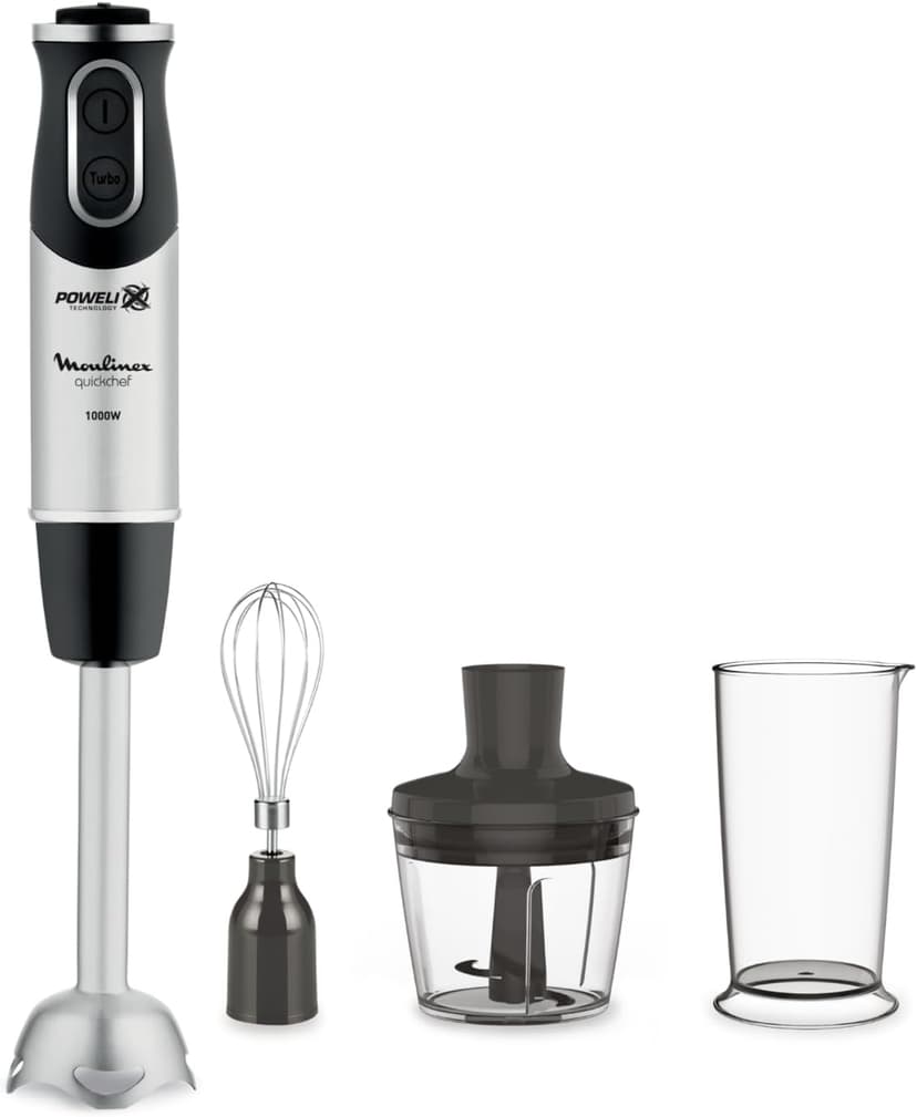 Moulinex Pied mixeur, 4 lames Powelix, 10 vitesses, appareil 3-en-1, hachoir et fouet, 1 000 W, Quickchef, DD655811 - 1