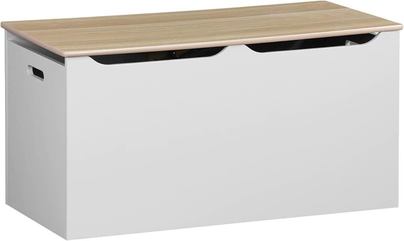 Alice's Home Tobias Toy Box Solid Wood Natural White Pine 80 x 40 cm Folding Lid Side Handles - 1