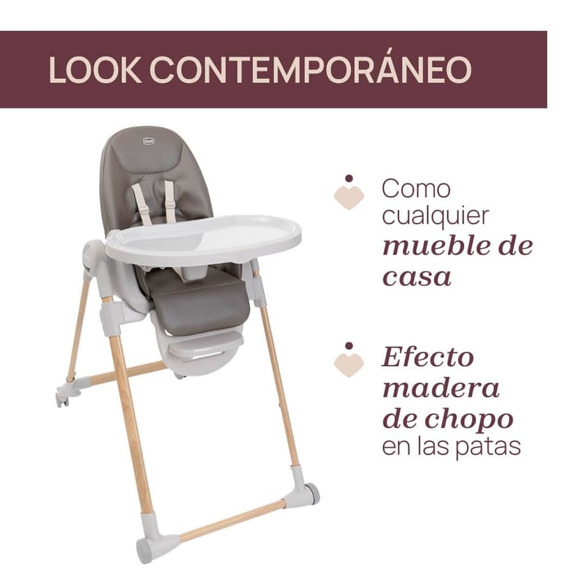 Chicco Polly Armonia Chaise Haute Bebé Évolutive, pour Enfants de 0 Mois à 40 kg, 9 Niveaux de Hauteur, 3 Positions d'Inclinaison, Repose-Pieds Réglables, Pliage compact, 4 Roues, Brun - 3