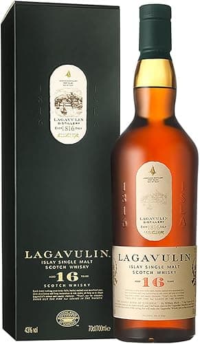 Lagavulin 16 Year Old Islay Single Malt Scotch Whisky | 43% vol | 70cl | Smoky & Intense | Peat-Rich | Sweet & Salty Single Malt | Aged in Oak Casks | Perfect for Whisky Lovers | with Gift Box