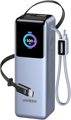 UGREEN Nexode Laptop Power Bank 25000mAh 200W Fast Charging Portable Charger Built-in Retractable Cable & Smart Display 4-Way Output Battery Pack Compatible with Dell, HP, iPad, iPhone 17/16