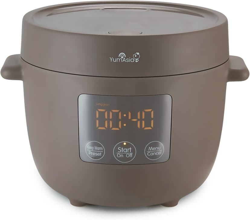 Yum Asia Tsuki Mini Rice Cooker with Shinsei Ceramic Bowl (2.5 cups, 0.45 litre) 5 Rice Cooking Functions, 2 Multicooker Functions, Hidden LED Display, 220-240V UK (Pebble Grey) - 1