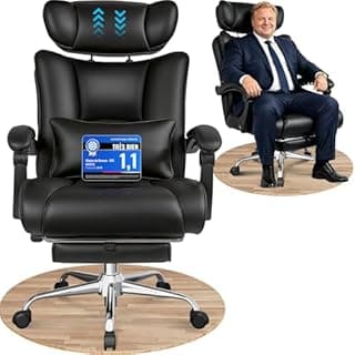 BASETBL Office Chair 200 kg, Ergonomic Executive Chair with Load Capacity, Quiet Rubber Wheels, 60 cm Wide Seat, 9 cm Adjustable Wide Headrest, Multifunctional Footrest, Office Chair, EN12520