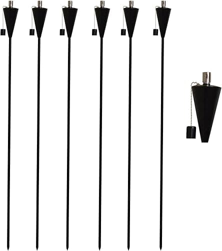 Harbour Housewares Metal Garden Torches - Cone - Pack of 6-146cm Black Garden Torches Lighting Modern Outdoor Lighting Paraffin Oil Lamp Candle Flame Lantern for Parties, Outdoor Events, BBQs