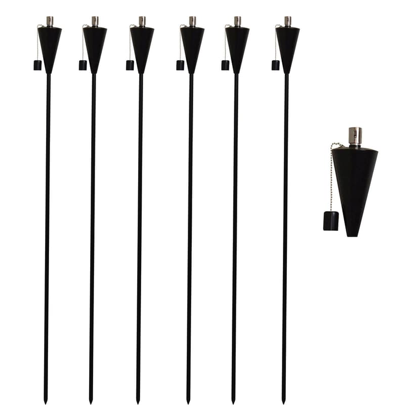 Harbour Housewares Metal Garden Torches - Cone - Pack of 6-146cm Black Garden Torches Lighting Modern Outdoor Lighting Paraffin Oil Lamp Candle Flame Lantern for Parties, Outdoor Events, BBQs - 1