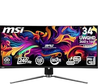 MSI MPG 341CQPX QD-OLED Ecran Gaming 34'' UWQHD - 3440 x 1440, écran OLED, 240 Hz, 0,03 ms, DisplayHDR True Black 400, Compatible G-Sync™, HDMI™ 2.1, DP 1.4a, USB C (PD 98 W), Hauteur réglable, Noir - 1
