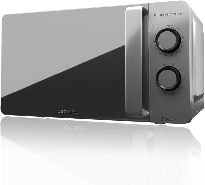 Cecotec ProClean 3160 Microwave, Ready2Clean Coating for Better Cleaning, 3D Wave Technology, Grill 800 W, 20 L. Elegant Design with Door, 6 Levels, Silver Mirror. - 1