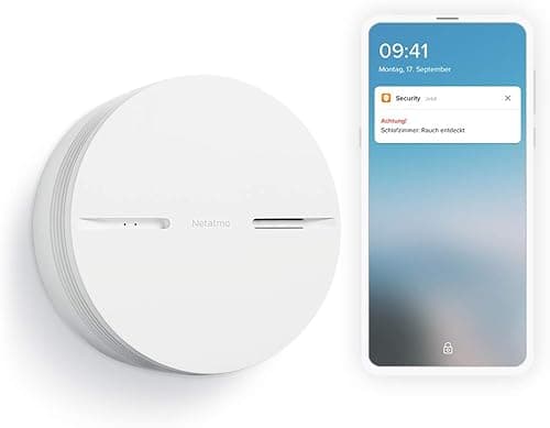 Netatmo Smarter Rauchmelder, 10-Jahres-Batterie, Selbsttest-Funktion, 85-dB-Alarm, Eigenständiges Gerät, EN14604 Zertifizierter, NSA-DE