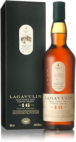 Lagavulin 16 Year Old Islay Single Malt Scotch Whisky | 43% vol | 70cl | Smoky & Intense | Peat-Rich | Sweet & Salty Single Malt | Aged in Oak Casks | Perfect for Whisky Lovers | with Gift Box