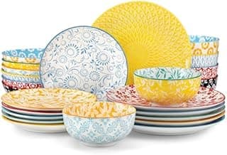 vancasso Selene Colorful Floral Plates and Bowls Set for 6, 24 Pieces Ceramics Dinner Sets Crockery Set with Dinner Plates/Dessert Plates/Pasta Bowls/Cereal Bowls, Mircowave & Dishwasher Safe - 1