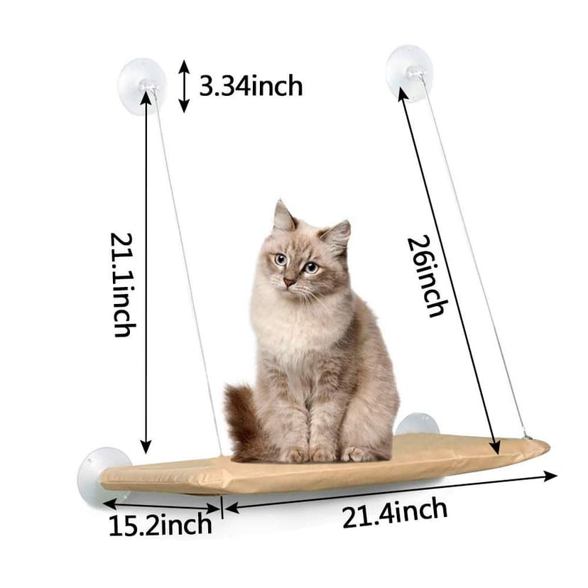 YIQI Window Mounted Cat Hammock for Cat Perch, Hanging Pet Bed with Suction Cup Comfortable, Durable, Solid, Storage Space (55x32cm) - 5