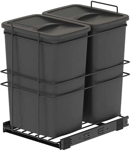 Emuca - Recycle bins for kitchen, 2 x 35 L, lower fixing and manual removal, Anthracite grey plastic