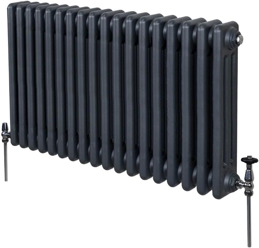 Traditional 3 Column Radiator 600mm x 832mm Modern Central Heating Heater Matt Anthracite Grey Carbon Steel Horizontal Wall Mounted Kitchen Living Room Bathroom Cleaning Brush Fixing Kit & Brackets