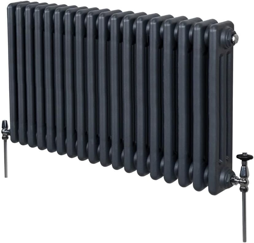 Radiateur Traditionnel à Triple Colonne 600 x 832 mm, Chauffage Moderne Horizontal en Acier au Carbone Gris Anthracite Mat, Cuisine Salon Salle de Bain [Brosse, Attaches Murales & Supports INCLUS] - 1