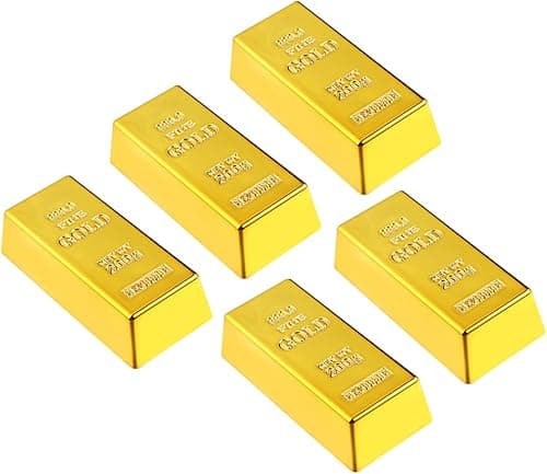 VALICLUD Pack of 5 Gold Bars Brick Bars Replica Film Prop Plastic for Party Favourite Small Activity Props Birthday Decoration Goodie Bags Fillers