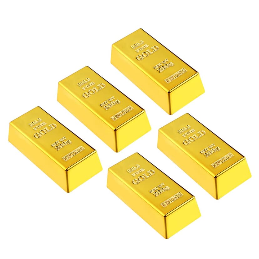 VALICLUD Pack of 5 Gold Bars Brick Bars Replica Film Prop Plastic for Party Favourite Small Activity Props Birthday Decoration Goodie Bags Fillers - 1