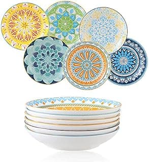 AHX Pasta Bowls Set of 6, 23 oz Shallow Ceramic Bowls for…