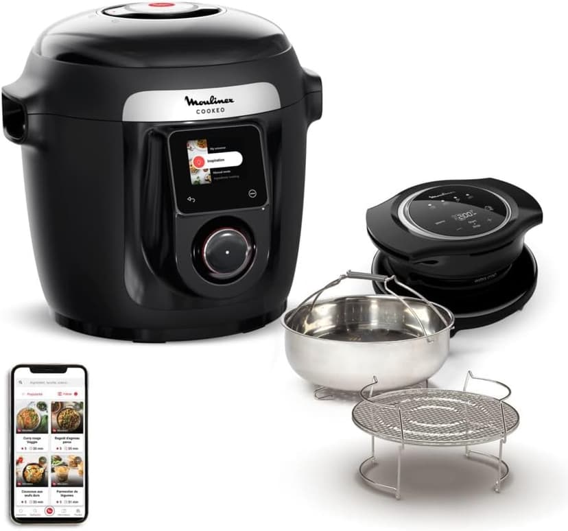 Moulinex Cookeo Wi-Fi avec Extra Crisp, Multicuiseur, 14modes de cuisson, Cuisson sous pression, Air fryer, Recettes faciles pas à pas, CE96X8F0, Noir - 1
