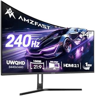 Amzfast Ecran Pc Gamer Incurvé 34 Pouces, 240Hz, UWQHD 3440x1440 (21:9), 1 ms MPRT, Eyes Care, sRGB 130%, Adaptive Sync, HDR, HDMI 2.1 * 2, DP 1.4 * 2, VESA 75x75, PIP/PBP, AMZG34C5QPro - 1