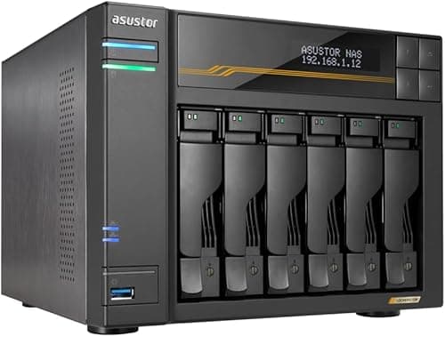 Asustor Lockerstor 6 Gen3 AS6806T 6 Bay NAS, AMD Ryzen Quad-Core 2.3 GHz, 16GB RAM ECC DDR5, 4 M.2 NVMe Slots, Dual 5GbE and Dual 10GbE Port, USB4 Type-C, Network Attached Storage (Diskless)