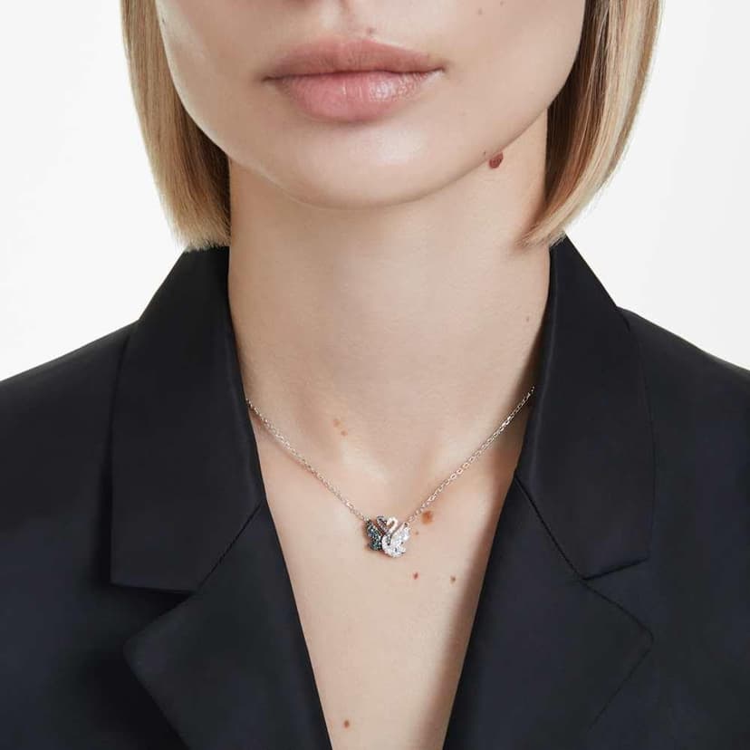 Swarovski Swan Pendant Necklace, Black and Clear Mixed-Cut Crystals in a Rhodium & Ruthenium-Finished Setting, Part of the Swan Collection - 5
