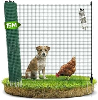 Arebos Mobile Barrier Fence 15 m | Flexible Garden Fence 90 cm high | Barrier Net with 9 Posts | for Dogs, Chickens & Small Animals | Weatherproof & Mobile