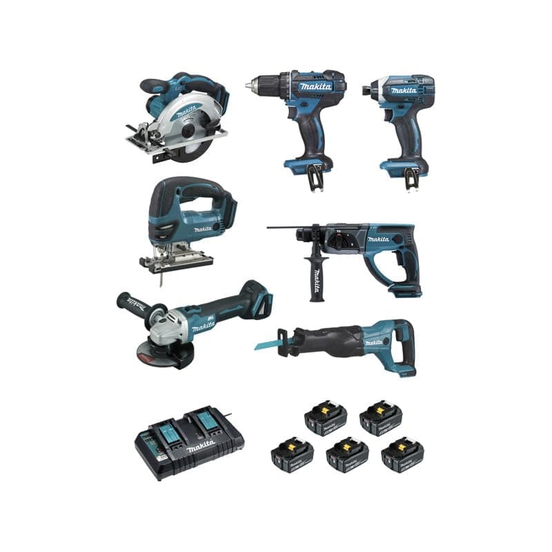 7-teiliges Set DSS610 + DTD152 + DDF482 + DGA504 + DHR202 + DJR186 + DJV180 MAKITA DLX7013PT1 - 2