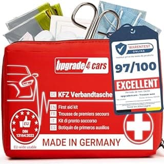 Upgrade4cars Trousse de Premiers Secours pour Voiture, Maison, Voyage, Randonnée, etc. - Kit Médicale Complète 2026 Rouge Sac d'Urgence Toute l'Europe - 1