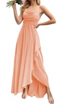 Spaghetti Straps Princess Bridesmaid Dresses Ruffles Prom Dresses Chiffon Formal Evening Party Gown with Slit Coral UK10 - 1