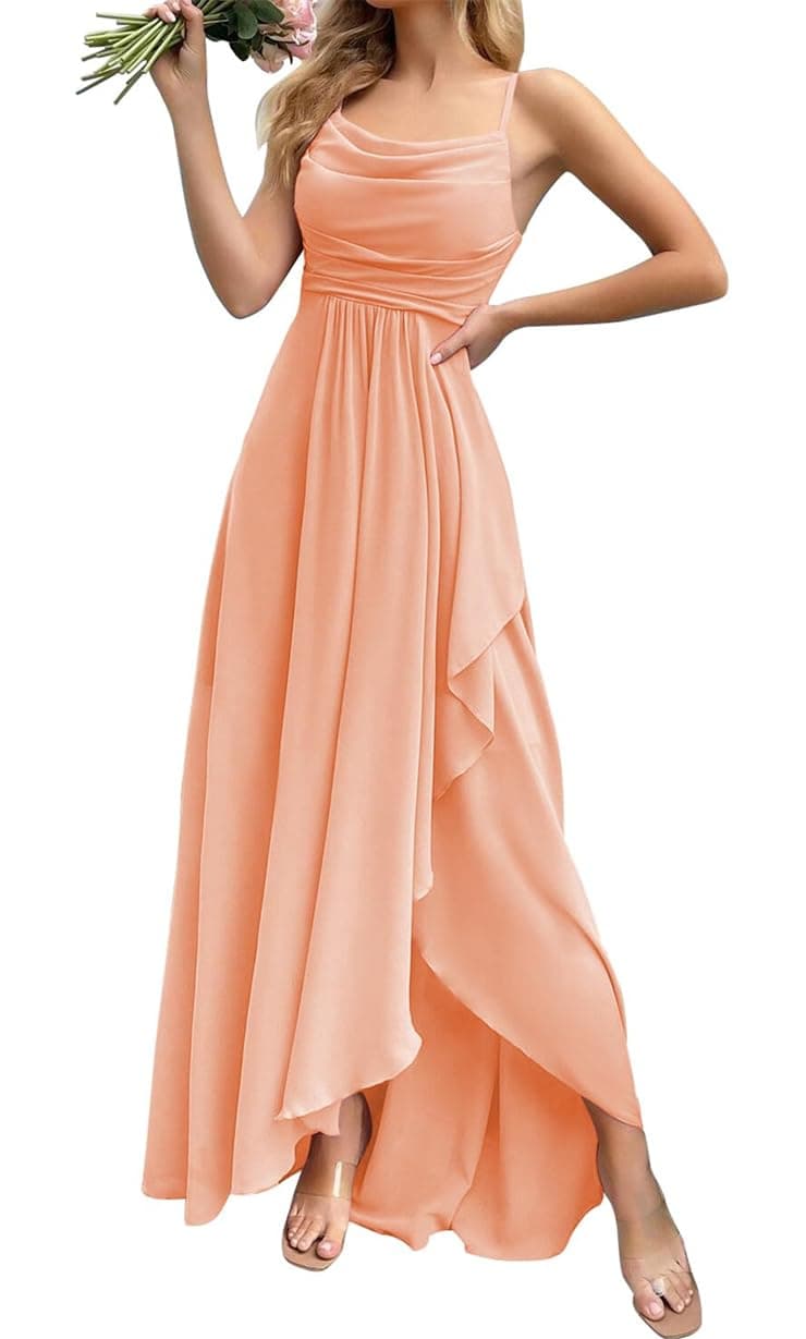 Spaghetti Straps Princess Bridesmaid Dresses Ruffles Prom… - 1
