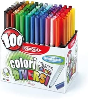 FIBRACOLOR 100 Colours – Box of 100 Conical Tip Markers in 100 Different Colours, Superwashable