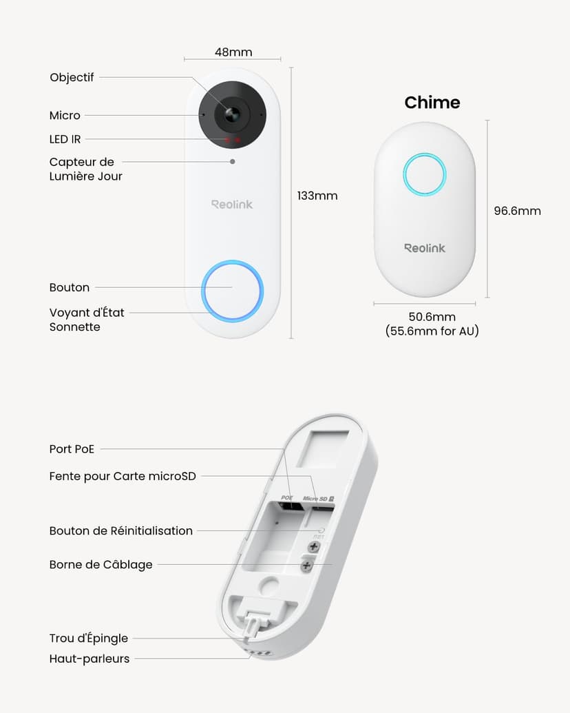 Reolink 5MP Video-Türklingel PoE-Kamera mit Chime, 3:4 Kopf-zu-Fuß-Ansicht, 2-Wege-Audio, Personen-/Paket-Erkennung, Wasserdicht, Nur unterstützt NVR, Verkabelt - Nicht WLAN Version, Weiß - 9